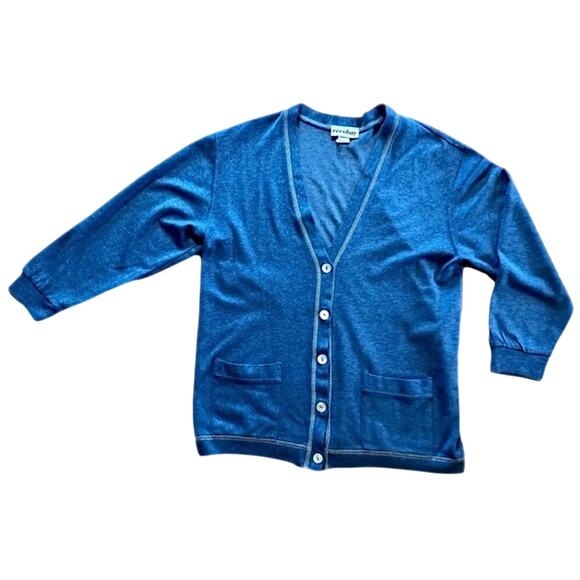 Eccobay Vintage Blue V-Neck Cardigan Sweater Unisex Mens Large - Picture 1 of 14